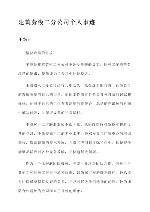 建筑劳模二分公司个人事迹