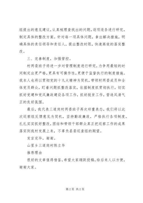 XX年村党支部巡查反馈表态发言.docx