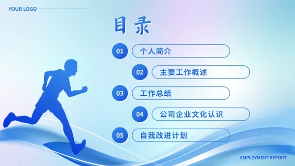 蓝色商务风转正述职报告PPT模板