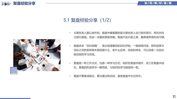 蓝色简约几何图形如何做好复盘工作培训PPT