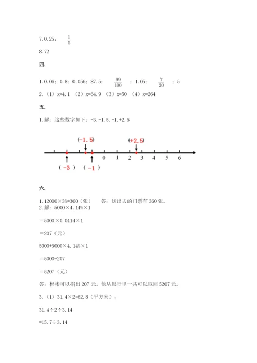 苏教版数学六年级下册试题期末模拟检测卷附答案【完整版】.docx