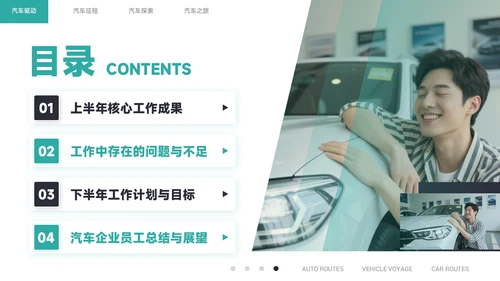 青色商务风汽车企业员工年中总结PPT模板