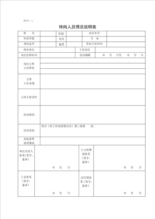 某某公司待岗人员管理办法