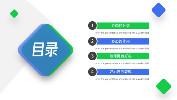 蓝绿简约扁平心态管理培训PPT模板