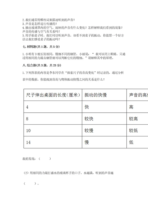 教科版科学四年级上册第一单元声音测试卷及完整答案各地真题