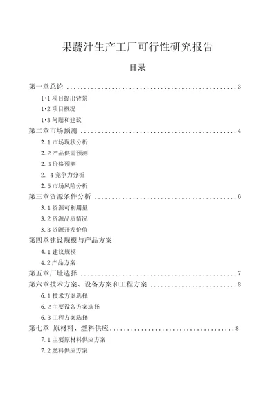 果蔬汁可行性研究报告