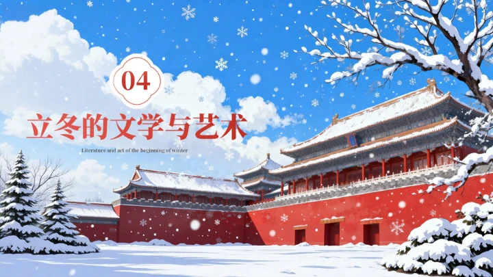 蓝红色中国风立冬PPT模板