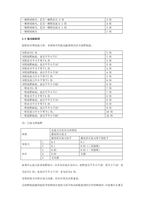 人身保险伤残评定重点标准