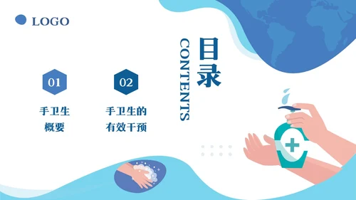 蓝色简约手卫生的干预和有效管理PPT模板宣传PPT动态PPT护理