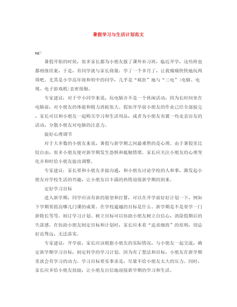 精编之暑假学习与生活计划范文.docx