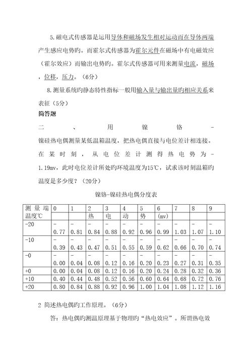 传感器与检测重点技术考题及答案