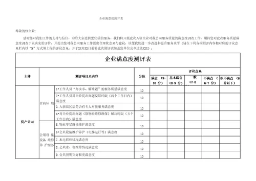 企业满意度测评表