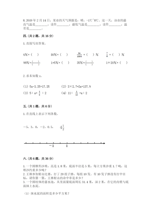 小学六年级下册数学摸底考试题含答案（达标题）.docx