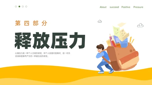 黄色简约卡通插画释放压力主题班会PPT模板