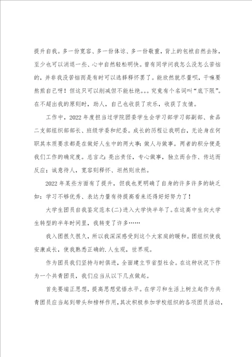 大学生团员自我鉴定范本