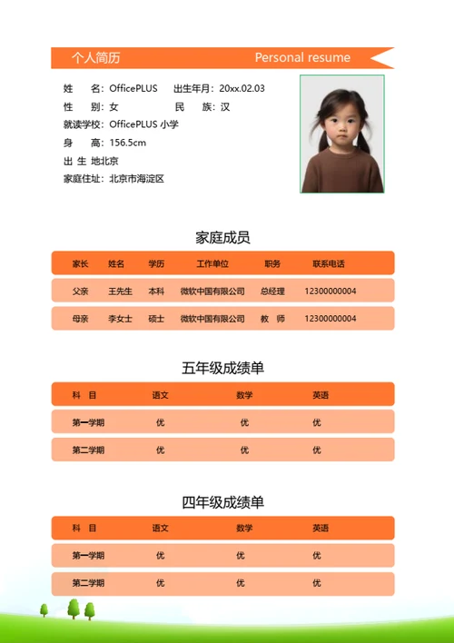 幼升小绘画小天才简历模板