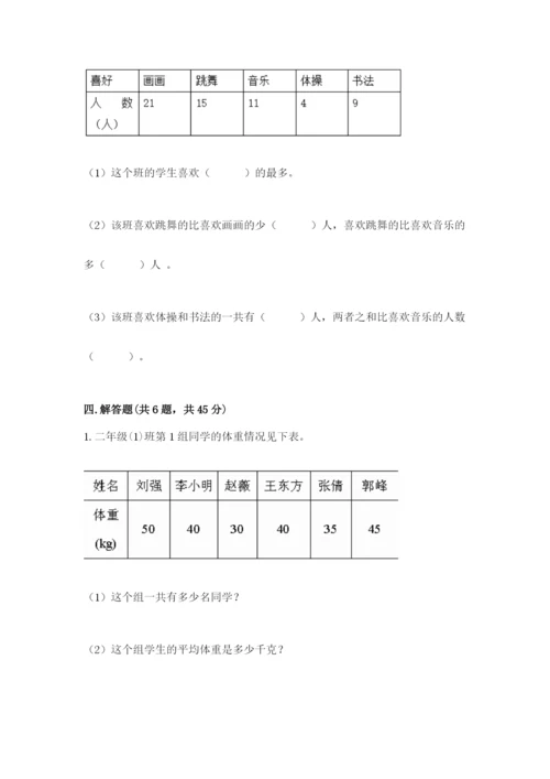 人教版二年级下册数学第一单元 数据收集整理 测试卷有精品答案.docx