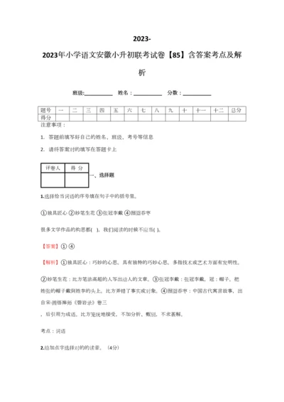 2023年小学语文安徽小升初联考试卷含答案考点及解析.docx