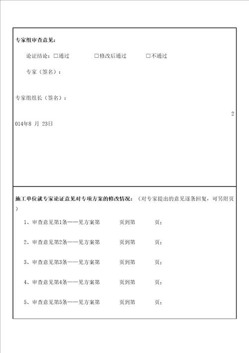 危险性较大专项施工方案专家论证意见样表