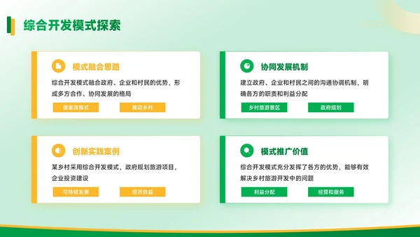 黄绿色质感风乡村振兴中的旅游开发PPT模板