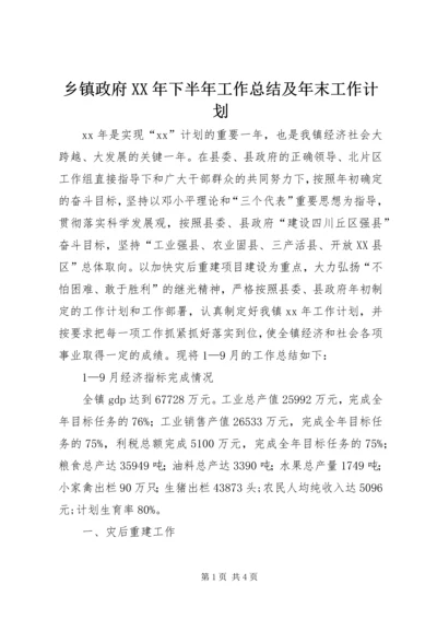 乡镇政府某年下半年工作总结及年末工作计划.docx