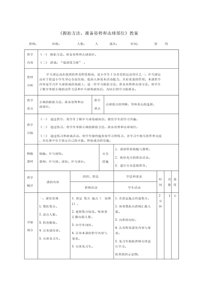 握拍方法、准备姿势和击球部位教案