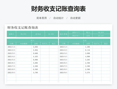 财务收支记账查询表