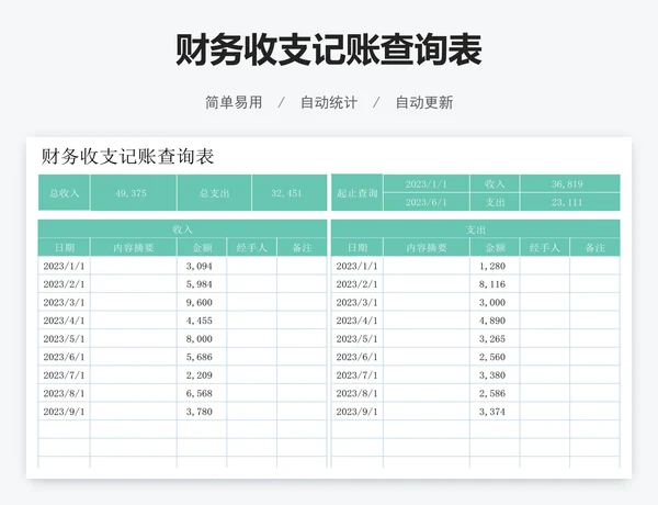 财务收支记账查询表