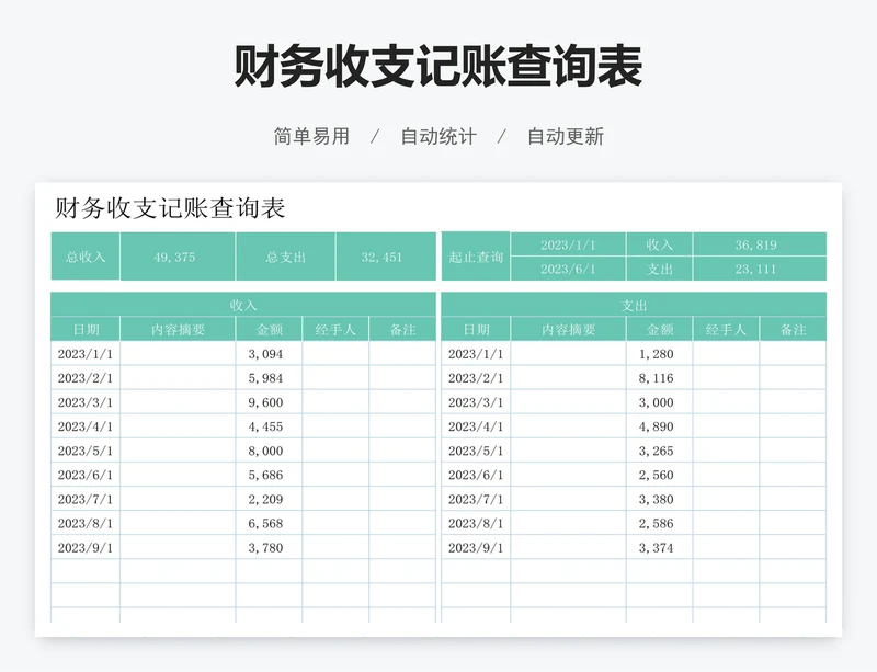 财务收支记账查询表