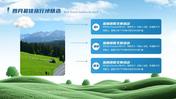 卡通毛毡风4月旅游攻略ppt模板