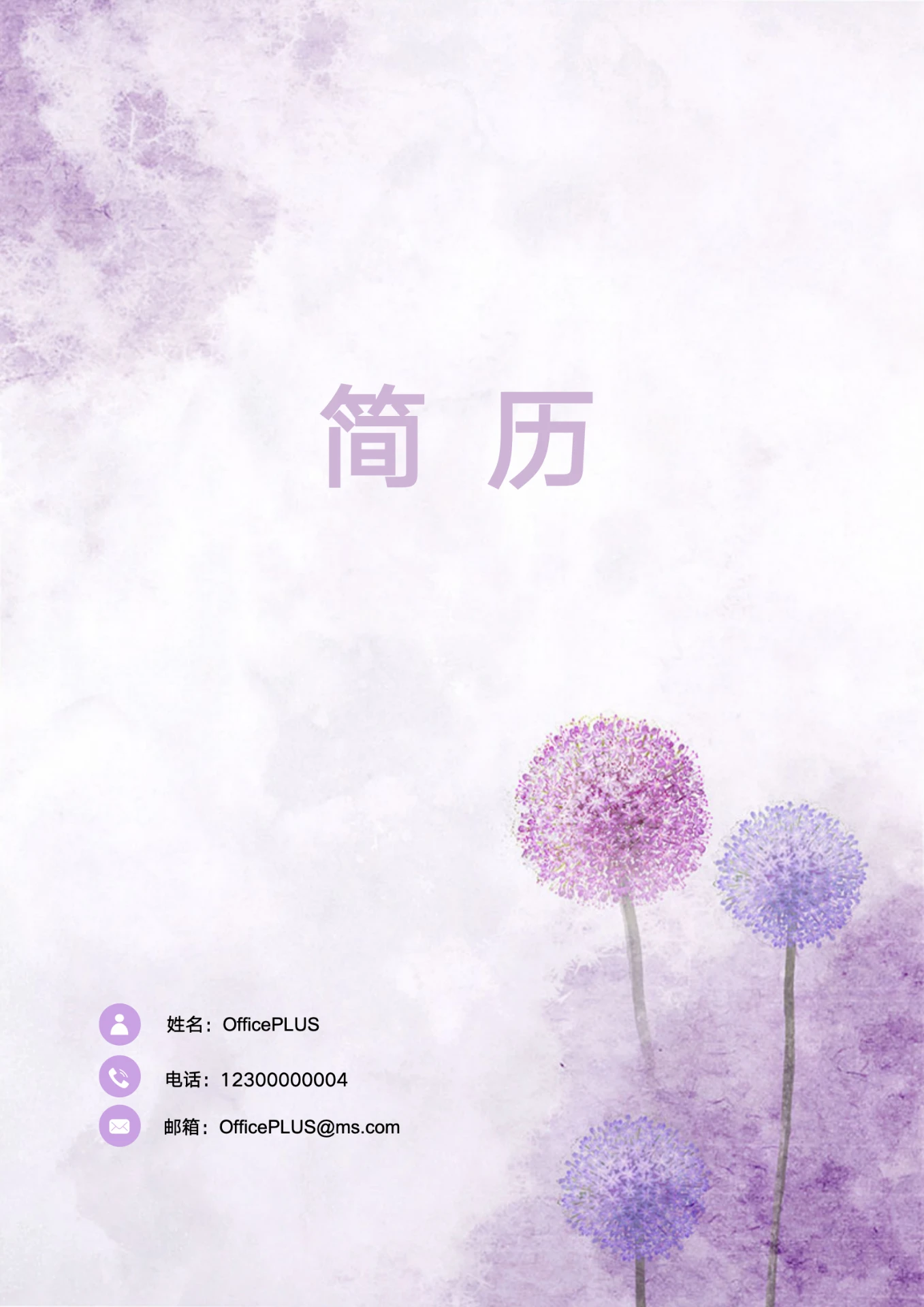 淡雅紫色应届毕业生财务人员求职简历