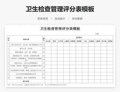 卫生检查管理评分表模板