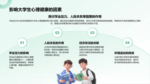 绿色3D风大学生心理健康教育PPT模板