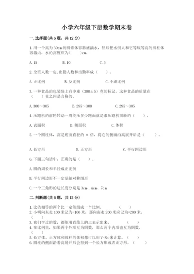 小学六年级下册数学期末卷及完整答案【考点梳理】.docx
