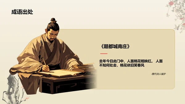 红色复古风人面桃花典故赏析PPT模板