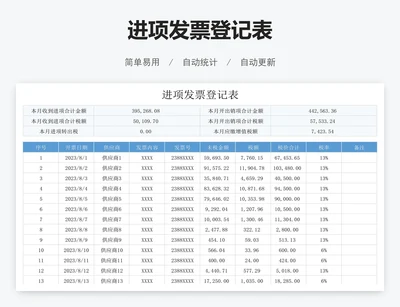 进项发票登记表
