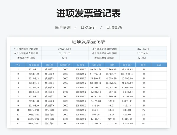 进项发票登记表
