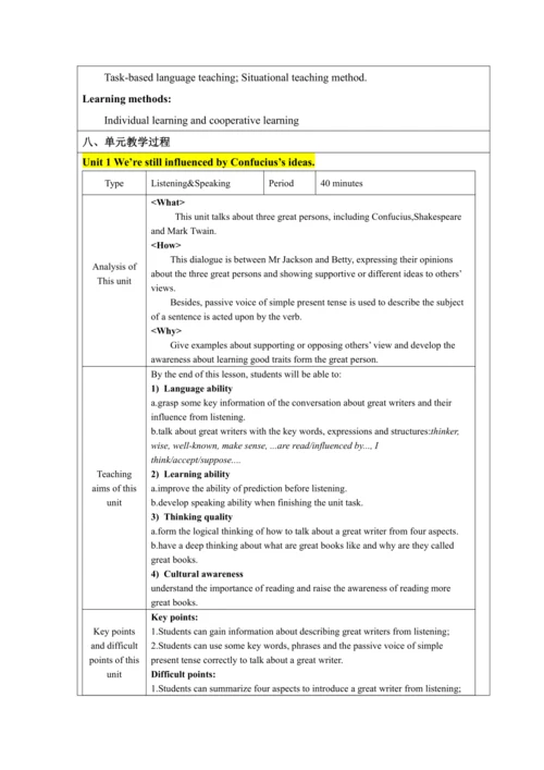 Module 7 Great books 模块整体教学设计（表格式）