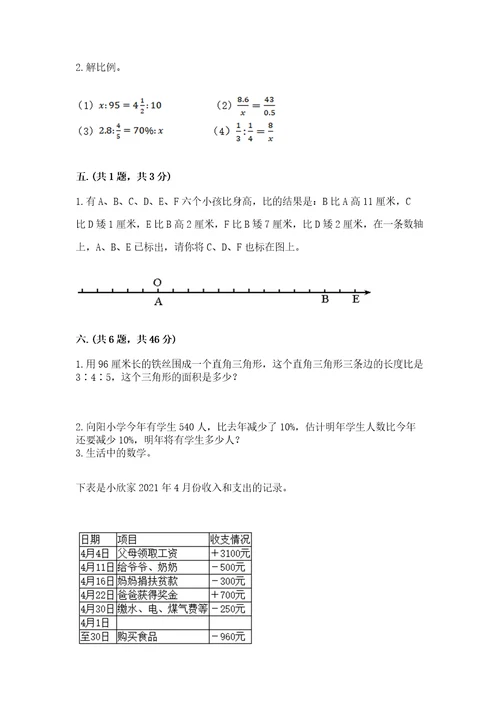 西师大版六年级数学下学期期末测试题及完整答案（夺冠）