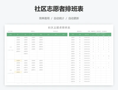 社区志愿者排班表