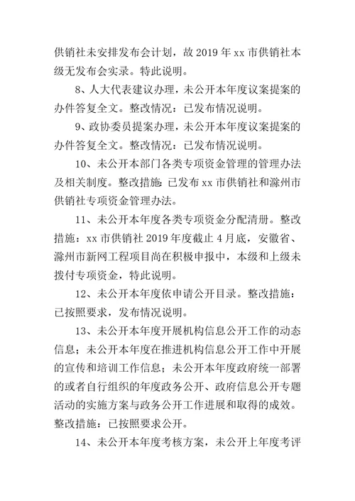 2019供销社第一季度政务公开督查整改汇报材料