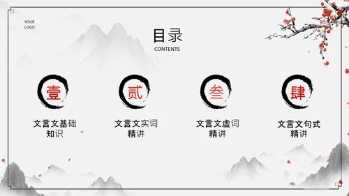 黑灰色水墨风文言文精讲PPT模板