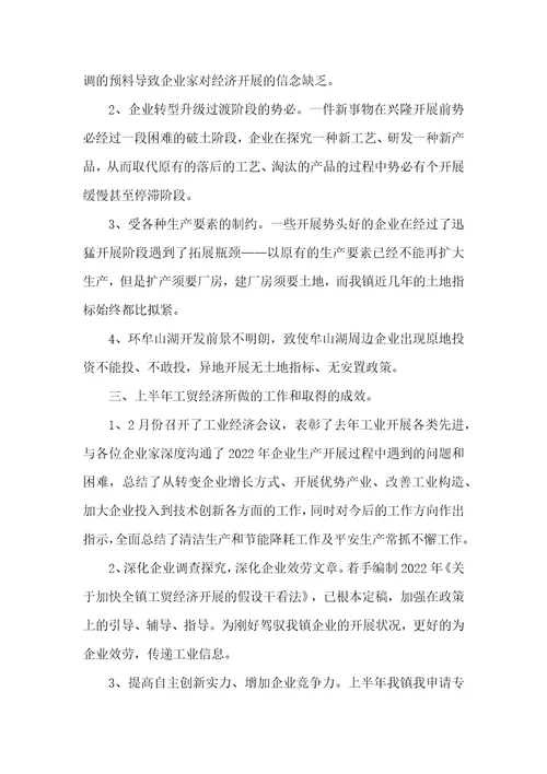 乡镇工贸办2022年上半年工作总结和下半年工作计划