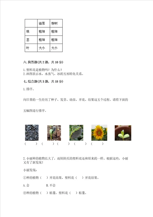 教科版科学一年级上册第一单元植物测试卷附答案名师推荐