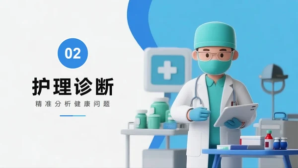 蓝色简约卡通3D医疗行业护理个案PPT模板