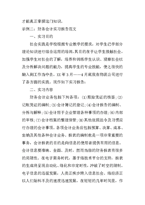 财务会计实习报告范文示例