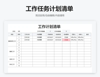 工作任务计划清单