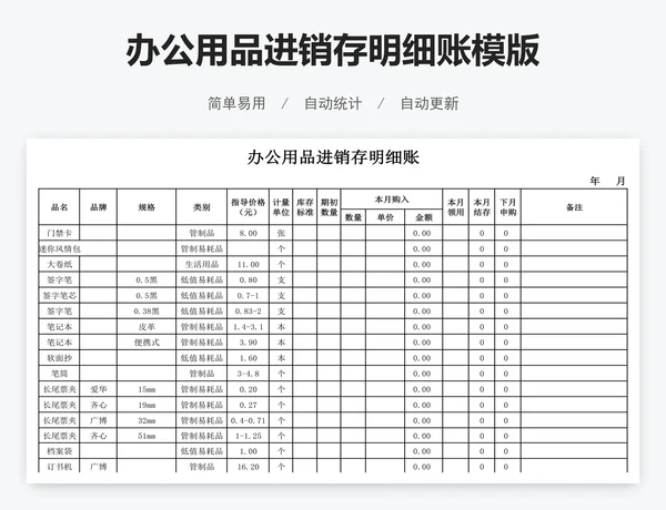 办公用品进销存明细账模版