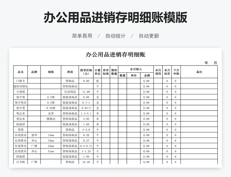 办公用品进销存明细账模版