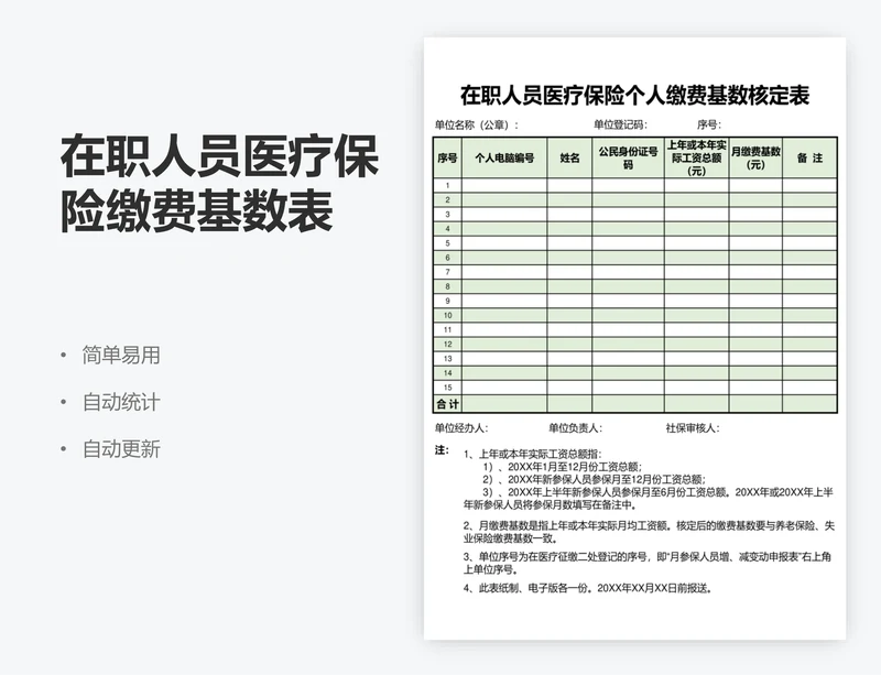 在职人员医疗保险缴费基数表